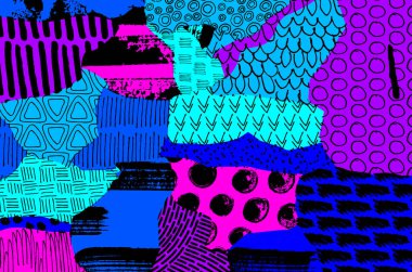 Soyut siyah darbeler, El, Vektör Deseni 'ni çizdi. Geometrik tarzda soyut arkaplan. Soyut çok renkli geometrik desen.