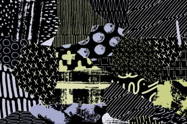 Soyut siyah darbeler, El, Vektör Deseni 'ni çizdi. Geometrik tarzda soyut arkaplan. Soyut çok renkli geometrik desen.