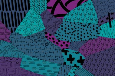 Soyut siyah darbeler, El, Vektör Deseni 'ni çizdi. Geometrik tarzda soyut arkaplan. Soyut çok renkli geometrik desen.