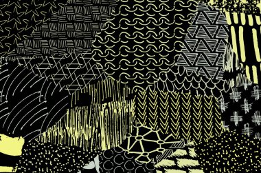 Soyut siyah darbeler, El, Vektör Deseni 'ni çizdi. Geometrik tarzda soyut arkaplan. Soyut çok renkli geometrik desen.