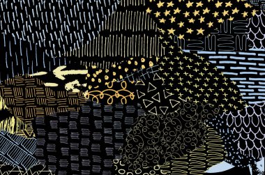 Soyut siyah darbeler, El, Vektör Deseni 'ni çizdi. Geometrik tarzda soyut arkaplan. Soyut çok renkli geometrik desen.