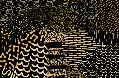 Soyut siyah darbeler, El, Vektör Deseni 'ni çizdi. Geometrik tarzda soyut arkaplan. Soyut çok renkli geometrik desen.