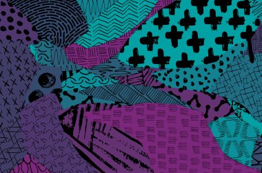 Soyut siyah darbeler, El, Vektör Deseni 'ni çizdi. Geometrik tarzda soyut arkaplan. Soyut çok renkli geometrik desen.