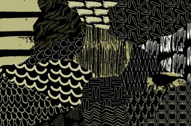 Soyut siyah darbeler, El, Vektör Deseni 'ni çizdi. Geometrik tarzda soyut arkaplan. Soyut çok renkli geometrik desen.