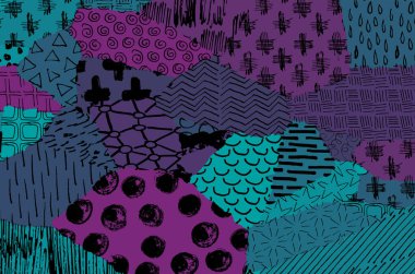 Soyut siyah darbeler, El, Vektör Deseni 'ni çizdi. Geometrik tarzda soyut arkaplan. Soyut çok renkli geometrik desen.