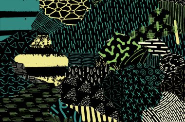 Soyut siyah darbeler, El, Vektör Deseni 'ni çizdi. Geometrik tarzda soyut arkaplan. Soyut çok renkli geometrik desen.