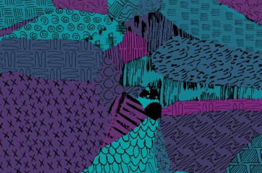 Soyut siyah darbeler, El, Vektör Deseni 'ni çizdi. Geometrik tarzda soyut arkaplan. Soyut çok renkli geometrik desen.