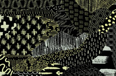 Soyut siyah darbeler, El, Vektör Deseni 'ni çizdi. Geometrik tarzda soyut arkaplan. Soyut çok renkli geometrik desen.