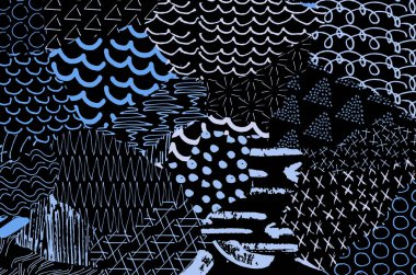 Soyut siyah darbeler, El, Vektör Deseni 'ni çizdi. Geometrik tarzda soyut arkaplan. Soyut çok renkli geometrik desen.