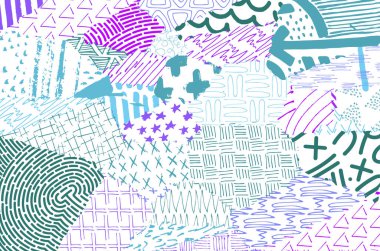 Soyut siyah darbeler, El, Vektör Deseni 'ni çizdi. Geometrik tarzda soyut arkaplan. Soyut çok renkli geometrik desen.