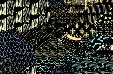 Soyut siyah darbeler, El, Vektör Deseni 'ni çizdi. Geometrik tarzda soyut arkaplan. Soyut çok renkli geometrik desen.