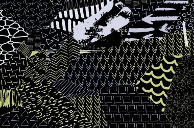 Soyut siyah darbeler, El, Vektör Deseni 'ni çizdi. Geometrik tarzda soyut arkaplan. Soyut çok renkli geometrik desen.