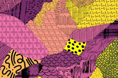 Soyut siyah darbeler, El, Vektör Deseni 'ni çizdi. Geometrik tarzda soyut arkaplan. Soyut çok renkli geometrik desen.