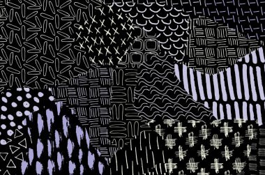 Soyut siyah darbeler, El, Vektör Deseni 'ni çizdi. Geometrik tarzda soyut arkaplan. Soyut çok renkli geometrik desen.