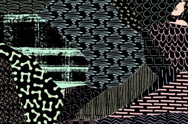 Soyut siyah darbeler, El, Vektör Deseni 'ni çizdi. Geometrik tarzda soyut arkaplan. Soyut çok renkli geometrik desen.