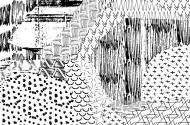 Soyut siyah darbeler, El, Vektör Deseni 'ni çizdi. Geometrik tarzda soyut arkaplan. Soyut çok renkli geometrik desen.