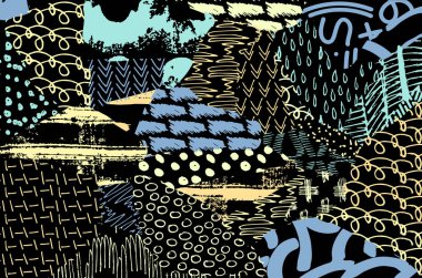 Soyut siyah darbeler, El, Vektör Deseni 'ni çizdi. Geometrik tarzda soyut arkaplan. Soyut çok renkli geometrik desen.