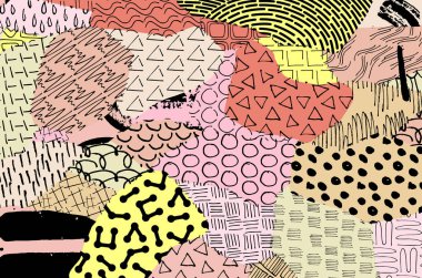 Soyut siyah darbeler, El, Vektör Deseni 'ni çizdi. Geometrik tarzda soyut arkaplan. Soyut çok renkli geometrik desen.