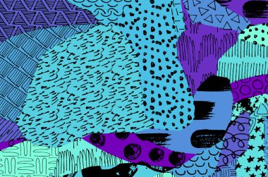 Soyut siyah darbeler, El, Vektör Deseni 'ni çizdi. Geometrik tarzda soyut arkaplan. Soyut çok renkli geometrik desen.