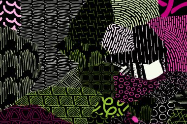 Soyut siyah darbeler, El, Vektör Deseni 'ni çizdi. Geometrik tarzda soyut arkaplan. Soyut çok renkli geometrik desen.