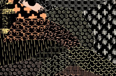 Soyut siyah darbeler, El, Vektör Deseni 'ni çizdi. Geometrik tarzda soyut arkaplan. Soyut çok renkli geometrik desen.