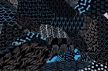 Soyut siyah darbeler, El, Vektör Deseni 'ni çizdi. Geometrik tarzda soyut arkaplan. Soyut çok renkli geometrik desen.