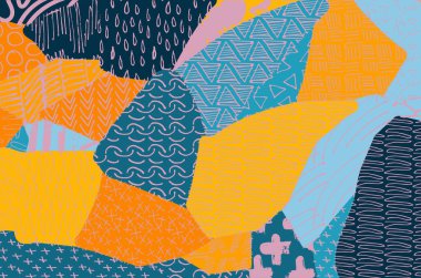 Soyut siyah darbeler, El, Vektör Deseni 'ni çizdi. Geometrik tarzda soyut arkaplan. Soyut çok renkli geometrik desen.