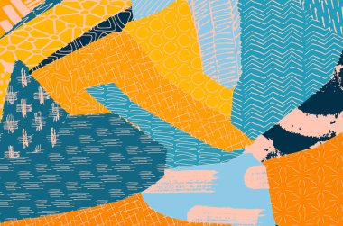 Soyut siyah darbeler, El, Vektör Deseni 'ni çizdi. Geometrik tarzda soyut arkaplan. Soyut çok renkli geometrik desen.