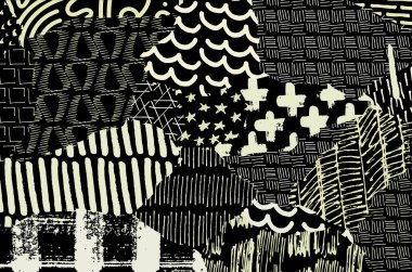 Soyut siyah darbeler, El, Vektör Deseni 'ni çizdi. Geometrik tarzda soyut arkaplan. Soyut çok renkli geometrik desen.