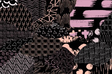 Soyut siyah darbeler, El, Vektör Deseni 'ni çizdi. Geometrik tarzda soyut arkaplan. Soyut çok renkli geometrik desen.