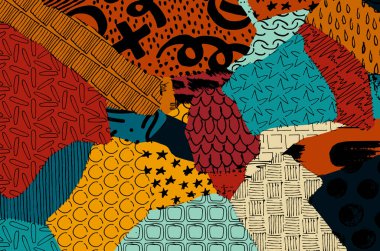 Soyut siyah darbeler, El, Vektör Deseni 'ni çizdi. Geometrik tarzda soyut arkaplan. Soyut çok renkli geometrik desen.