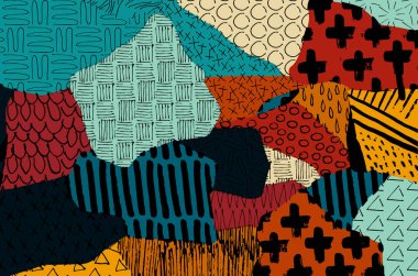 Soyut siyah darbeler, El, Vektör Deseni 'ni çizdi. Geometrik tarzda soyut arkaplan. Soyut çok renkli geometrik desen.