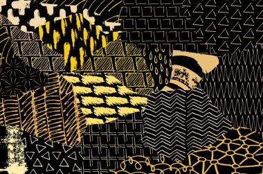 Soyut siyah darbeler, El, Vektör Deseni 'ni çizdi. Geometrik tarzda soyut arkaplan. Soyut çok renkli geometrik desen.