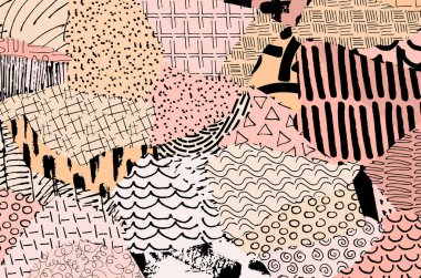 Soyut siyah darbeler, El, Vektör Deseni 'ni çizdi. Geometrik tarzda soyut arkaplan. Soyut çok renkli geometrik desen.