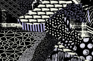 Soyut siyah darbeler, El, Vektör Deseni 'ni çizdi. Geometrik tarzda soyut arkaplan. Soyut çok renkli geometrik desen.