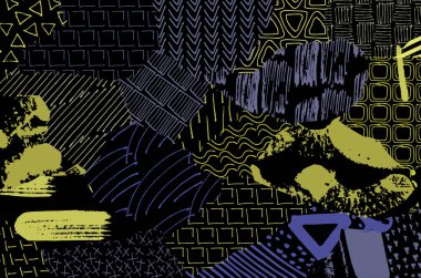 Soyut siyah darbeler, El, Vektör Deseni 'ni çizdi. Geometrik tarzda soyut arkaplan. Soyut çok renkli geometrik desen.