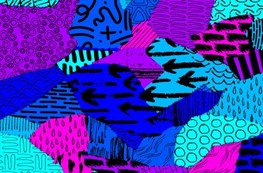 Soyut siyah darbeler, El, Vektör Deseni 'ni çizdi. Geometrik tarzda soyut arkaplan. Soyut çok renkli geometrik desen.