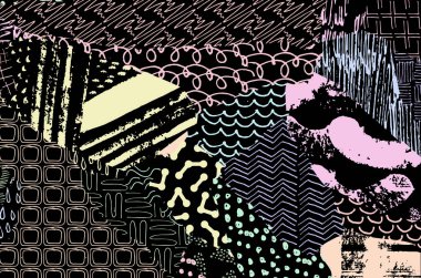 Soyut siyah darbeler, El, Vektör Deseni 'ni çizdi. Geometrik tarzda soyut arkaplan. Soyut çok renkli geometrik desen.