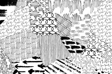 Soyut siyah darbeler, El, Vektör Deseni 'ni çizdi. Geometrik tarzda soyut arkaplan. Soyut çok renkli geometrik desen.