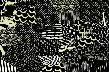 Soyut siyah darbeler, El, Vektör Deseni 'ni çizdi. Geometrik tarzda soyut arkaplan. Soyut çok renkli geometrik desen.