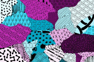 Soyut siyah darbeler, El, Vektör Deseni 'ni çizdi. Geometrik tarzda soyut arkaplan. Soyut çok renkli geometrik desen.