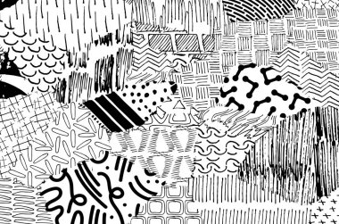 Soyut siyah darbeler, El, Vektör Deseni 'ni çizdi. Geometrik tarzda soyut arkaplan. Soyut çok renkli geometrik desen.