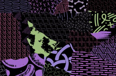 Soyut siyah darbeler, El, Vektör Deseni 'ni çizdi. Geometrik tarzda soyut arkaplan. Soyut çok renkli geometrik desen.