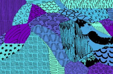 Soyut siyah darbeler, El, Vektör Deseni 'ni çizdi. Geometrik tarzda soyut arkaplan. Soyut çok renkli geometrik desen.