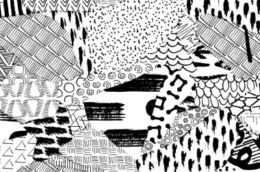 Soyut siyah darbeler, El, Vektör Deseni 'ni çizdi. Geometrik tarzda soyut arkaplan. Soyut çok renkli geometrik desen.