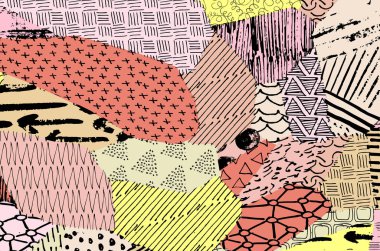 Soyut siyah darbeler, El, Vektör Deseni 'ni çizdi. Geometrik tarzda soyut arkaplan. Soyut çok renkli geometrik desen.