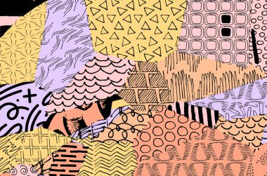 Soyut siyah darbeler, El, Vektör Deseni 'ni çizdi. Geometrik tarzda soyut arkaplan. Soyut çok renkli geometrik desen.