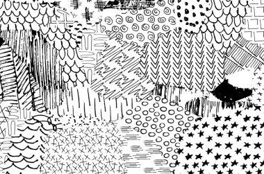 Soyut siyah darbeler, El, Vektör Deseni 'ni çizdi. Geometrik tarzda soyut arkaplan. Soyut çok renkli geometrik desen.