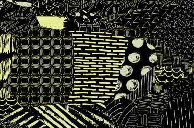 Soyut siyah darbeler, El, Vektör Deseni 'ni çizdi. Geometrik tarzda soyut arkaplan. Soyut çok renkli geometrik desen.