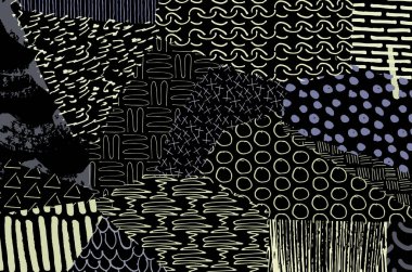 Soyut siyah darbeler, El, Vektör Deseni 'ni çizdi. Geometrik tarzda soyut arkaplan. Soyut çok renkli geometrik desen.